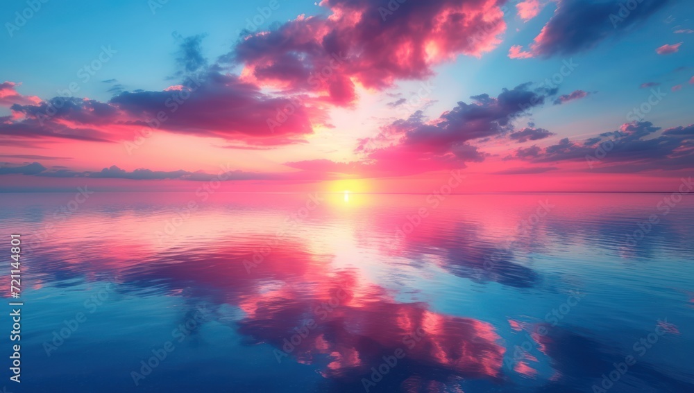 sunset, ocean and clouds, reflected in surface of water, colorful sunset abstract photo