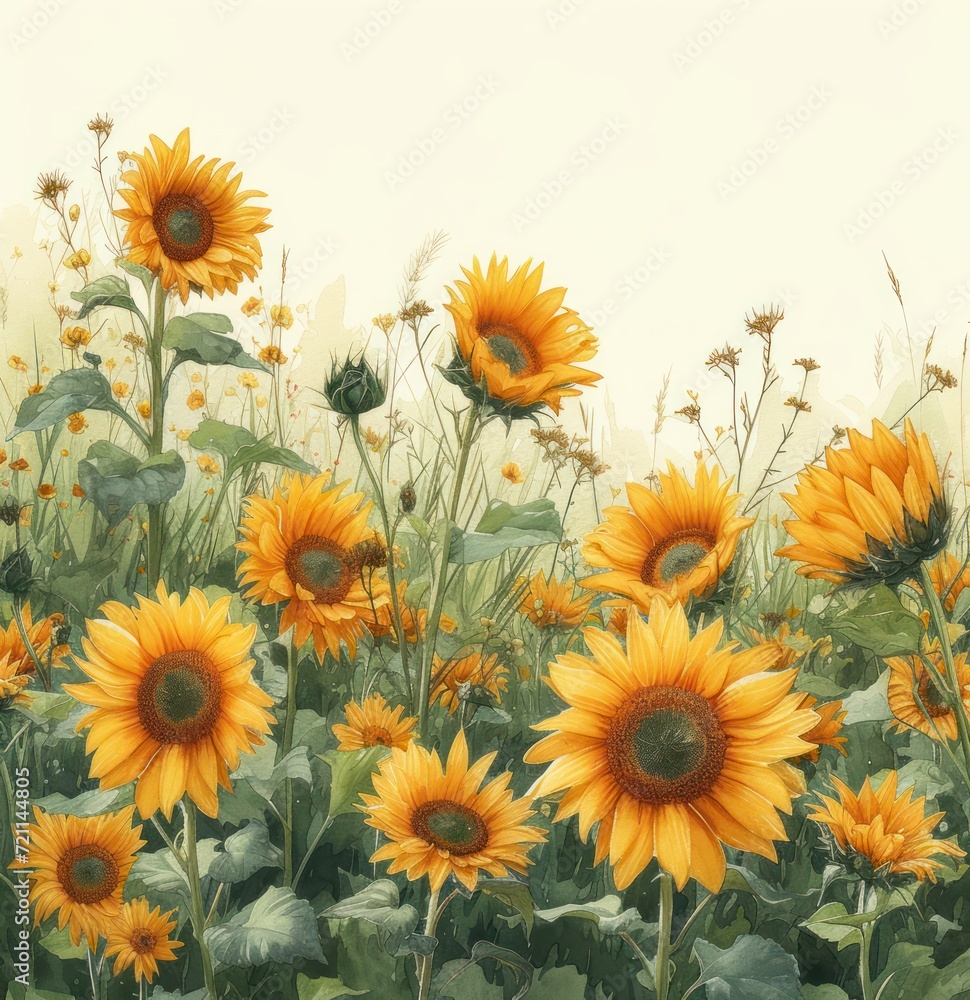 Obraz premium sunflower borders, watercolor design