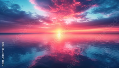 sunset, ocean and clouds, reflected in surface of water, colorful sunset abstract photo