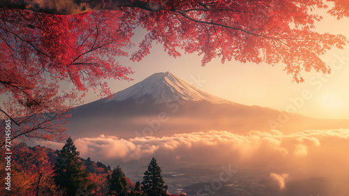 Autumnal Serenity at Mount Fuji with Red Maples 