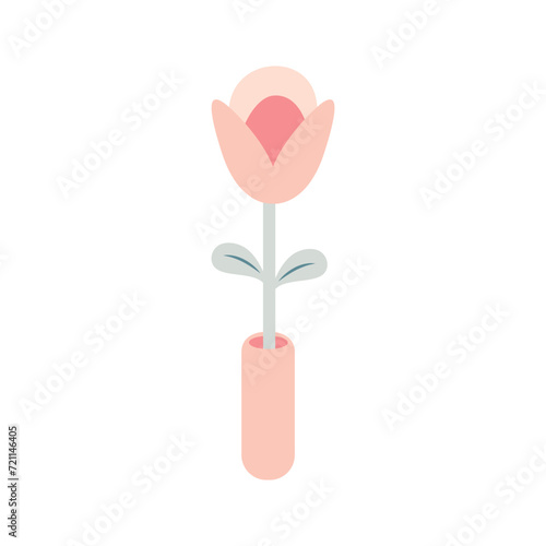 Cute tulip flower in a small vase, minimalist childish design, spring concept, Valentine's day concept