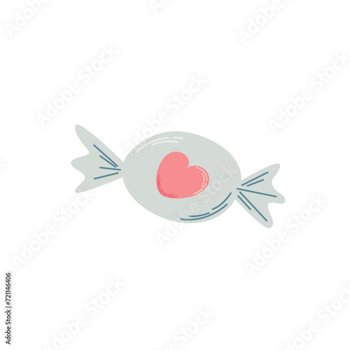 Candy wrapped with a heart, Minimalistic cute children's design, Valentine's concept