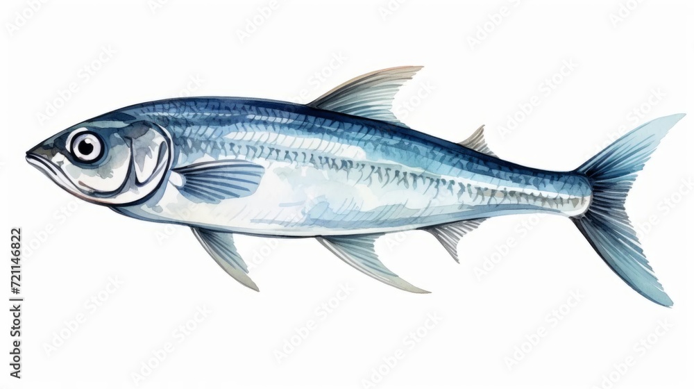 Fototapeta premium Watercolor fish drawing on a white background. Underwater art