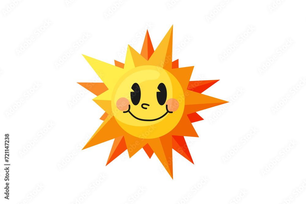 Cute Sun Retro Flat Sticker Design Cute Sun Retro Flat Sticker Design