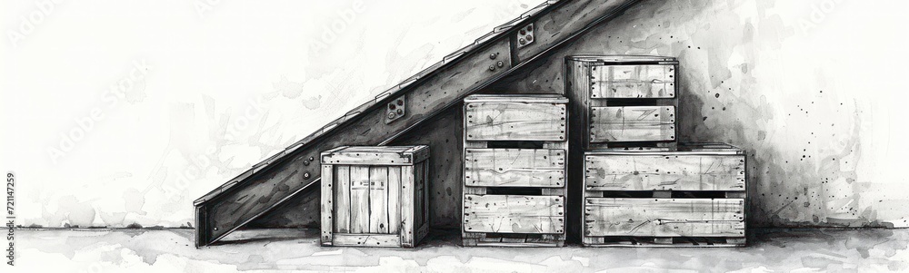 crates and one of stairwells set in black and white crates and one of stairwells set in black and white