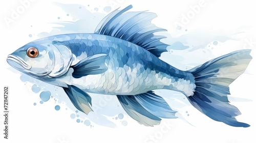 Watercolor fish drawing on a white background. Underwater art