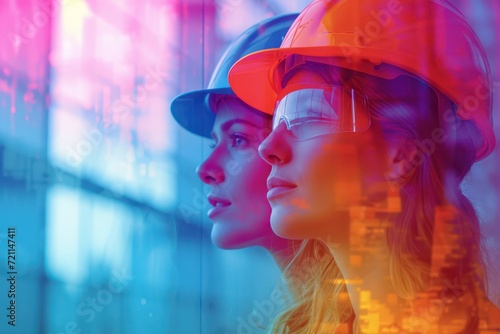 women working on construction site in hard hats