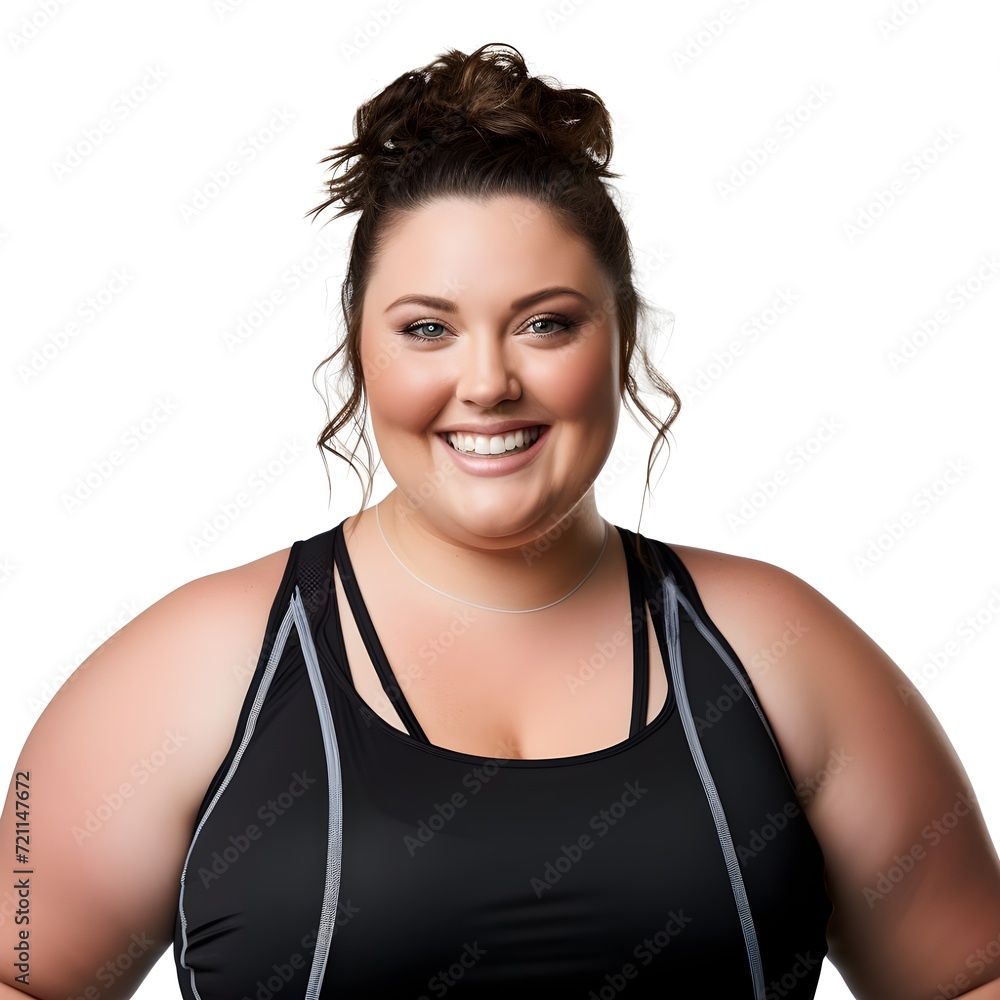 Smiling happy enthusiast plus size woman in workout clothes. Fat young woman being happy in gym outfit. Smiling happy enthusiast plus size woman in workout clothes. Fat young woman being happy in gym outfit.