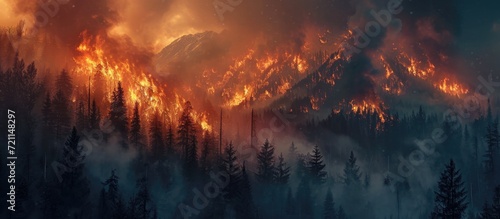 Mountain forest on fire