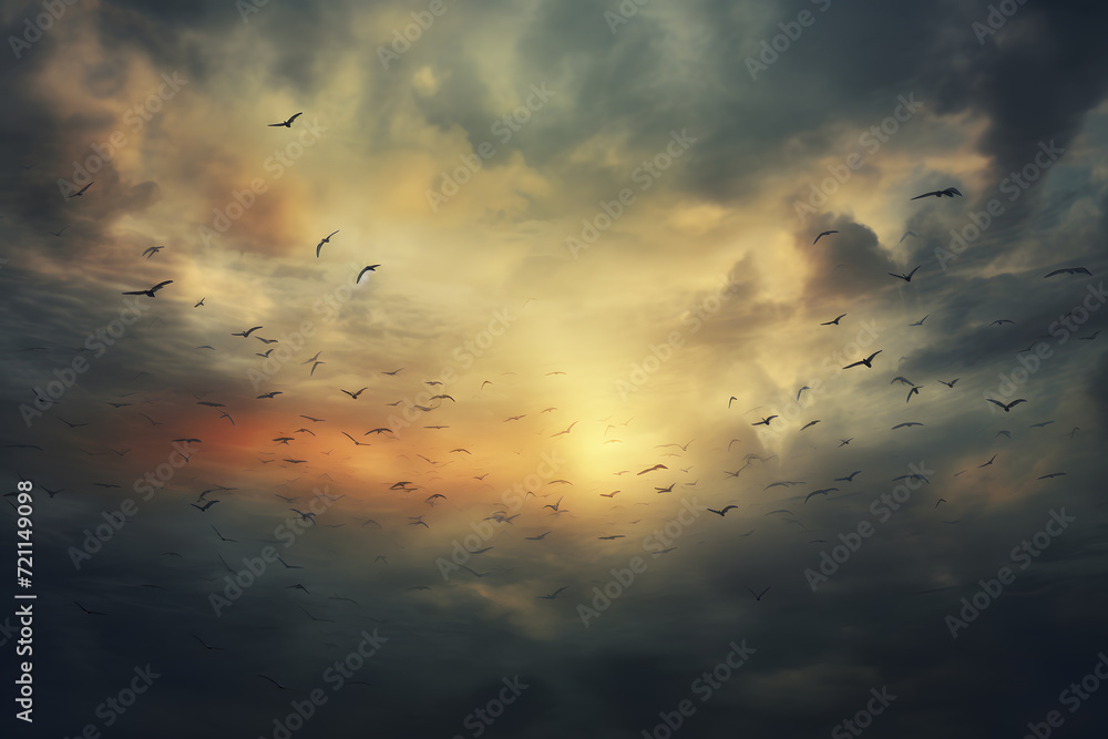 Cloudy sky with birds