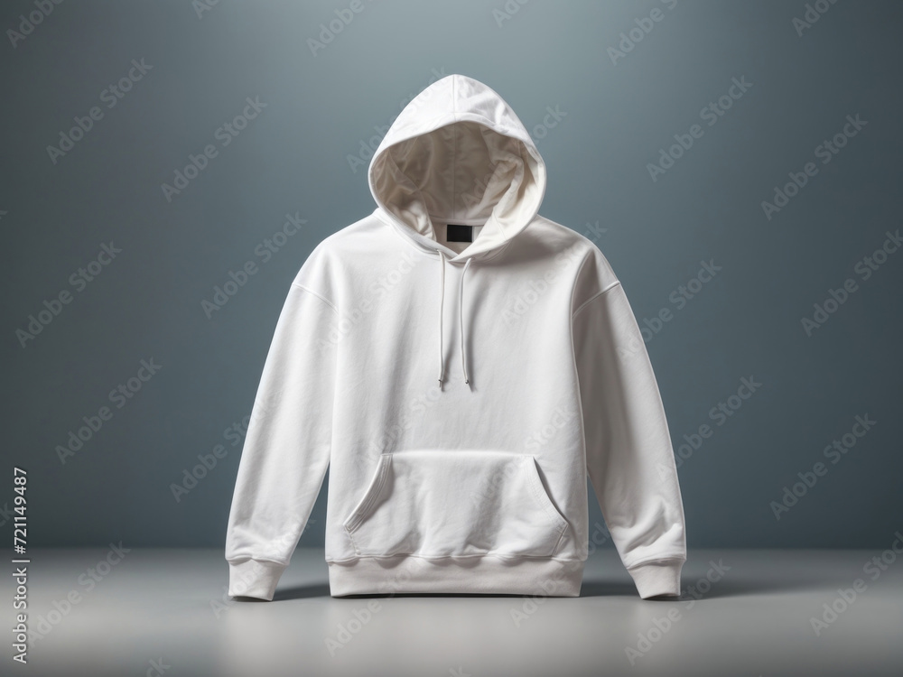 Mockup of a white hoodie Against a blue Background. Generative AI Mockup of a white hoodie Against a blue Background. Generative AI
