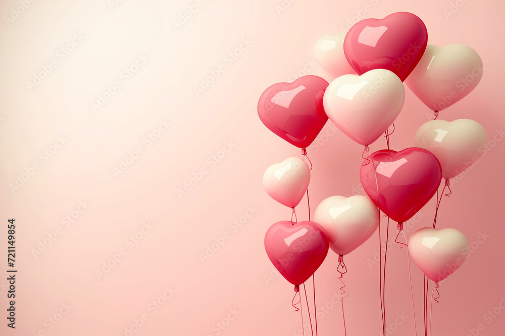 Red and white heart-shaped balloons. Valentine's day concept