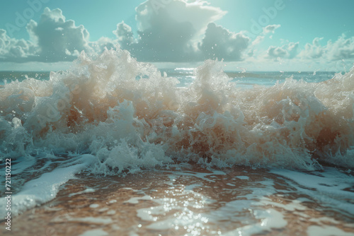 A looped video of waves crashing on the shore, creating a calming, repetitive visual. Concept of the ocean's rhythmic and soothing nature. Generative Ai. © Sebastian