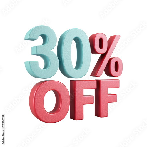 3D rendering object 30% discount offer transparent background