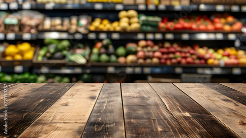 Display Space, Empty Wooden Table in Grocery Store, wooden table