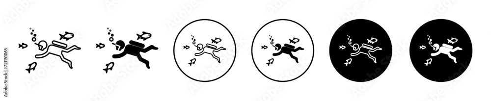 Scuba Diver vector icon set collection. Scuba Diver Outline flat Icon. Scuba Diver vector icon set collection. Scuba Diver Outline flat Icon.