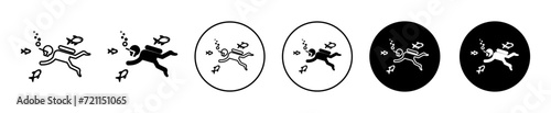 Scuba Diver vector icon set collection. Scuba Diver Outline flat Icon.