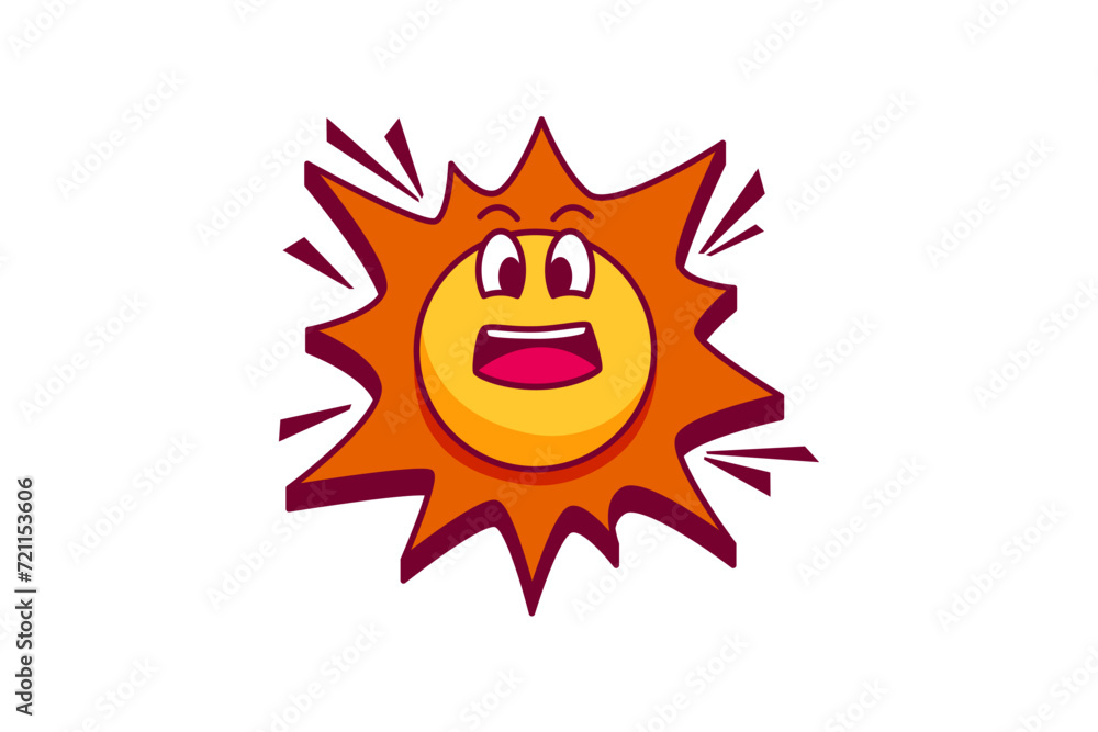 Cute Sun Retro Flat Sticker Design Cute Sun Retro Flat Sticker Design
