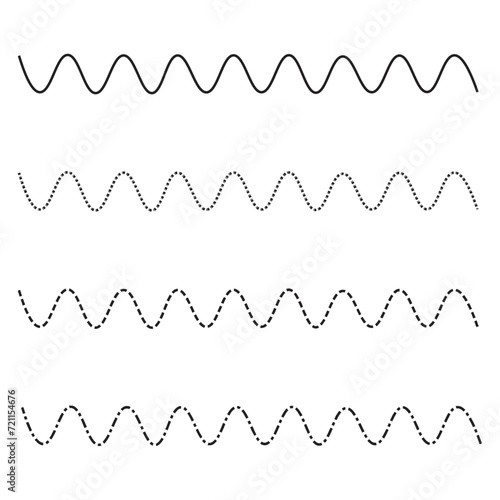 Wave line and wavy zigzag lines. Vector black underlines, smooth end squiggly horizontal, squiggles. dotted lines