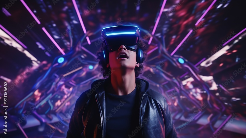 Amazed Man in VR Headset Explores the Metaverse. Virtual Space, Gaming, Entertainment, Futuristic
Amazed Man in VR Headset Explores the Metaverse. Virtual Space, Gaming, Entertainment, Futuristic