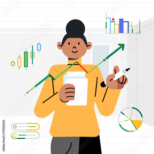 Woman employee analyzing audit data business profit growth analytical data graphic