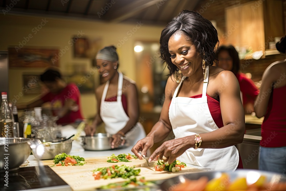 Joyful Cooking Class with Women Preparing Fresh Meals Together