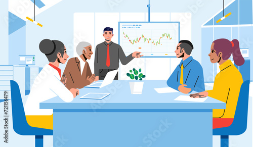 Business report on company employee meeting Project presentation presenting infographics