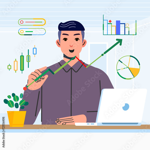 Businessman analyzing audit data business profit growth analytical data graphic at office desk laptop