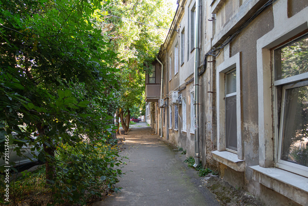 A narrow street in the historic center of Odesa. Ukraine