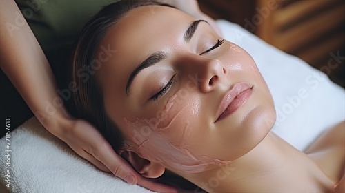 woman face doing massage and spa with bohemian style and use pastel color 
