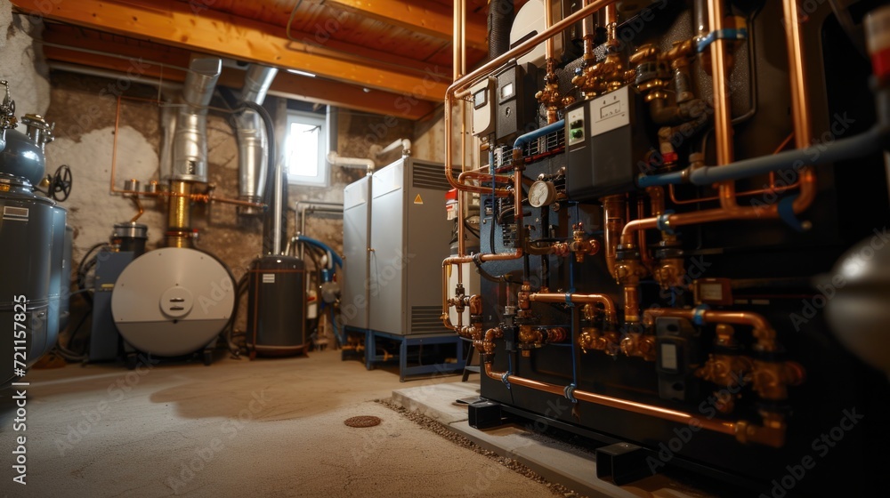 Fototapeta premium Boiler system in a basement