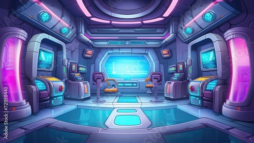 Cartoon spaceship lab interior design.