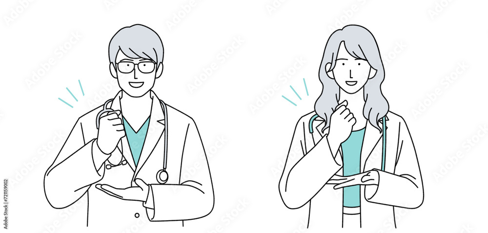 男女の医師の人物イラスト 聴診器あり 男女の医師の人物イラスト 聴診器あり