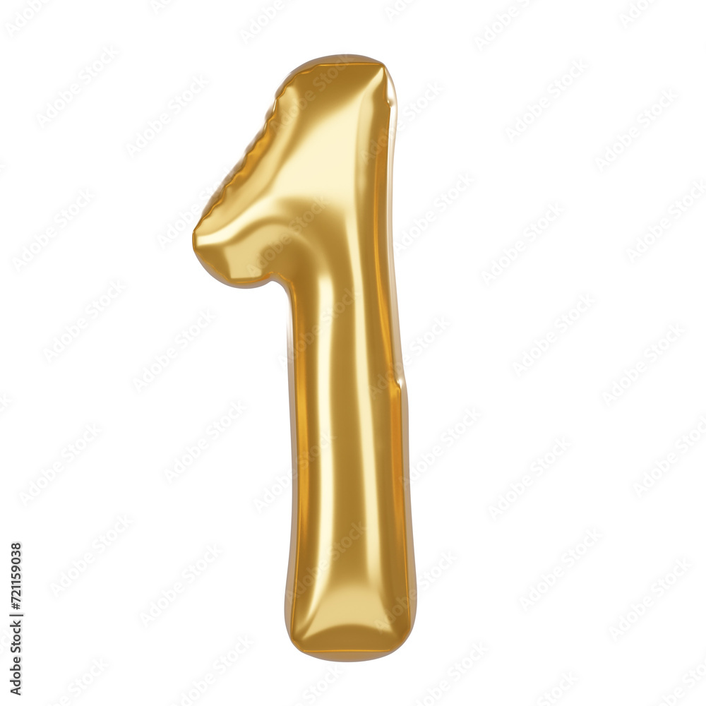 Number 1 3D Illustration in golden balloon style