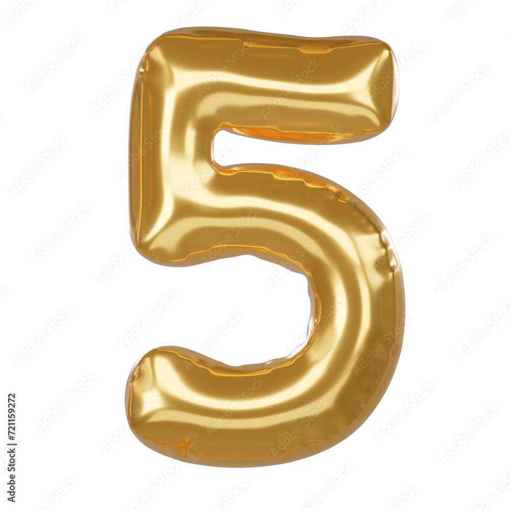 Number 5 3D Illustration in golden balloon style Number 5 3D Illustration in golden balloon style