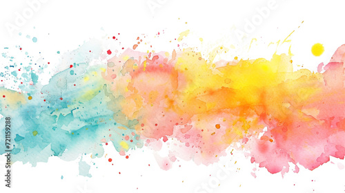 Colorful watercolor paint splashes blending on white paper, creating a vivid spectrum. © mashimara