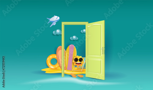 
Welcome. Concepts of summer holidays, open doors, travel, and sea holidays.
Vacation planning. 3d vector illustration.