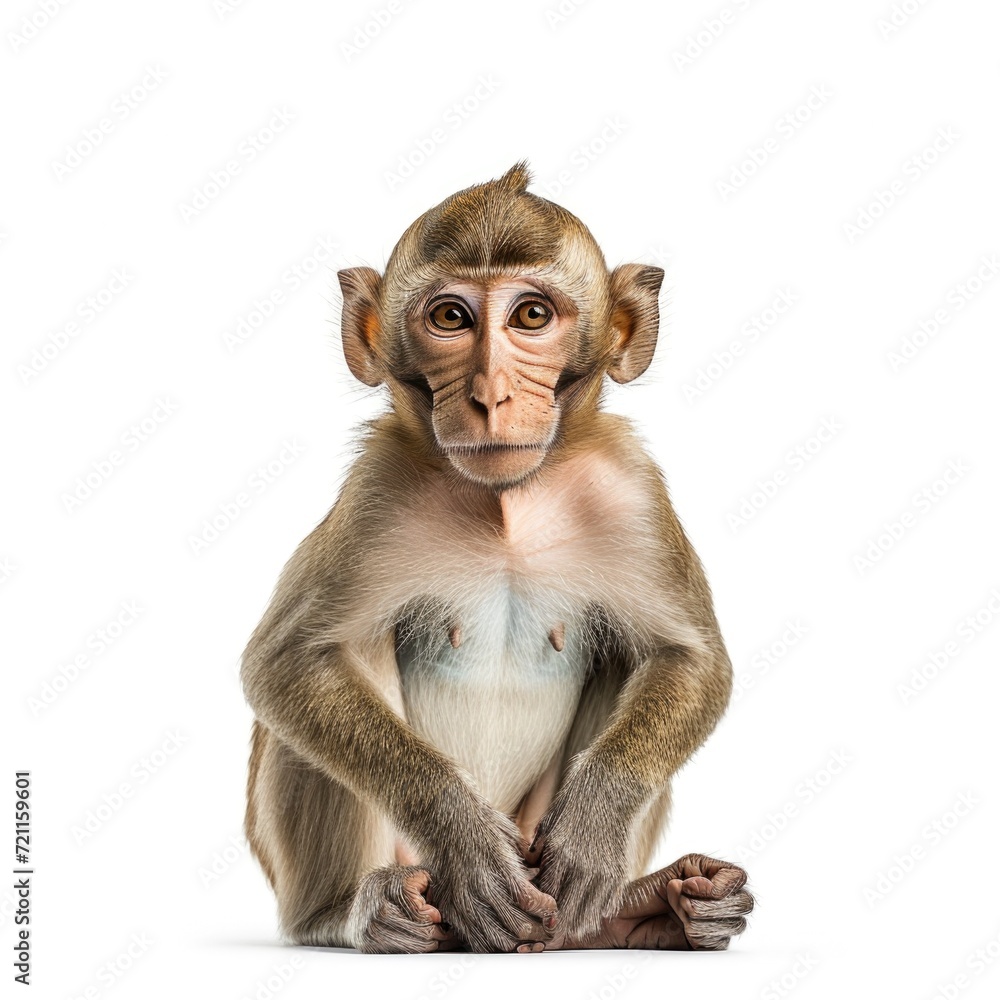 Bonnet Macaque in natural pose isolated on white background, photo realistic Bonnet Macaque in natural pose isolated on white background, photo realistic