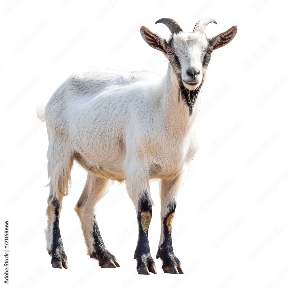 Goat standing in natural pose isolated on white background, photo realistic Goat standing in natural pose isolated on white background, photo realistic