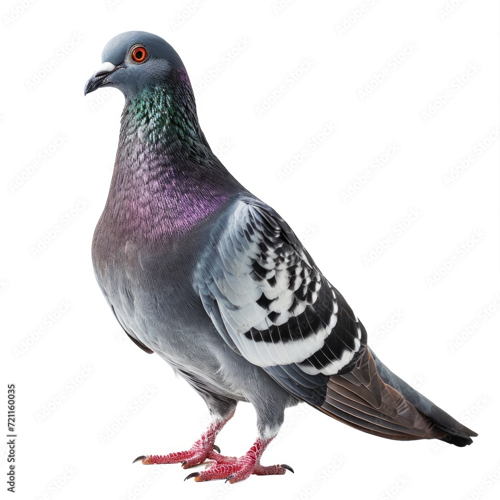 Fototapeta premium Pigeon in natural pose isolated on white background, photo realistic