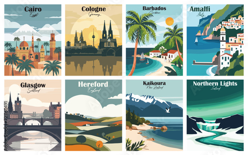 Amalfi, Italy. Barbados, Caribbean. Cairo, Egypt. Cologne, Germany. Glasgow, Scotland. Hereford, England. Kaikoura, New Zealand. Northern Lights, Iceland.