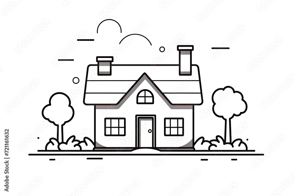 Fototapeta premium Line Home Icon, Minimalist House Symbol, Real Estate Logo, Cottage Building Silhouette, Home Icon