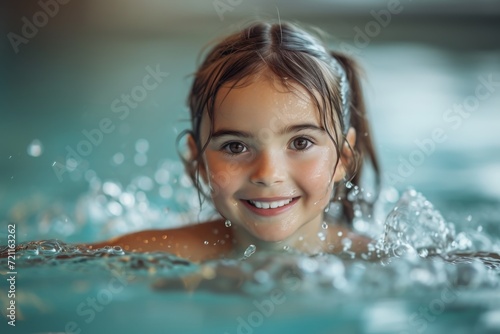 A pretty little girl is swimming in the pool © Александр Лобач