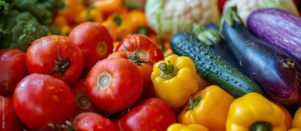 Vibrant Close-Up of Fresh Vegetables: An Appetizing Display of Colorful, Nutrient-Rich Food