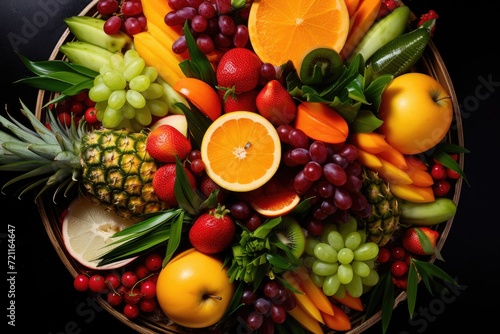 A fruit platter with tropical fruits.