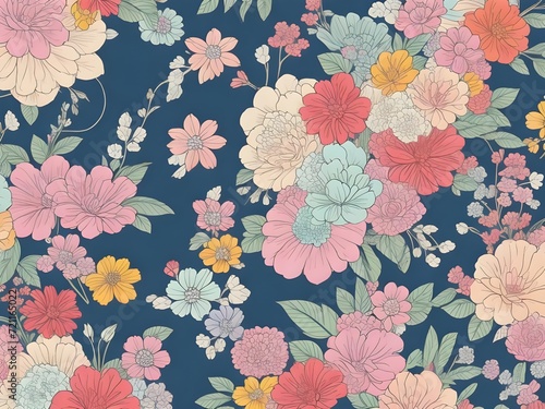 Japanese style background with pastel flowers, abstract wallpaper