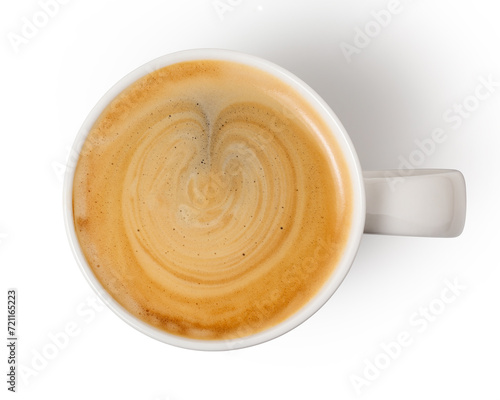 coffee cup with heart sign, top view  isolated on white background, with clipping path.