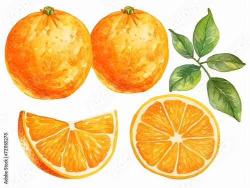 Watercolor Mandarin Isolated, Aquarelle Tangerine Fruit, Creative Watercolor Orange on White photo