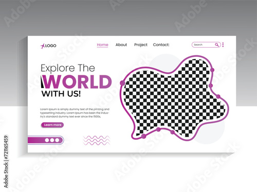 Travel and tourism landing page banner template, Modern flat style landing page,
promotion and advertising traveling concept website design.