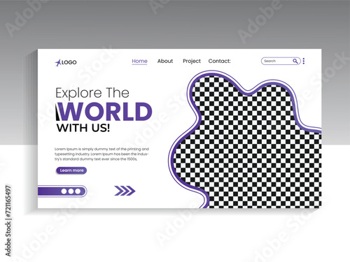 Travel and tourism landing page banner template, Modern flat style landing page,
promotion and advertising traveling concept website design.